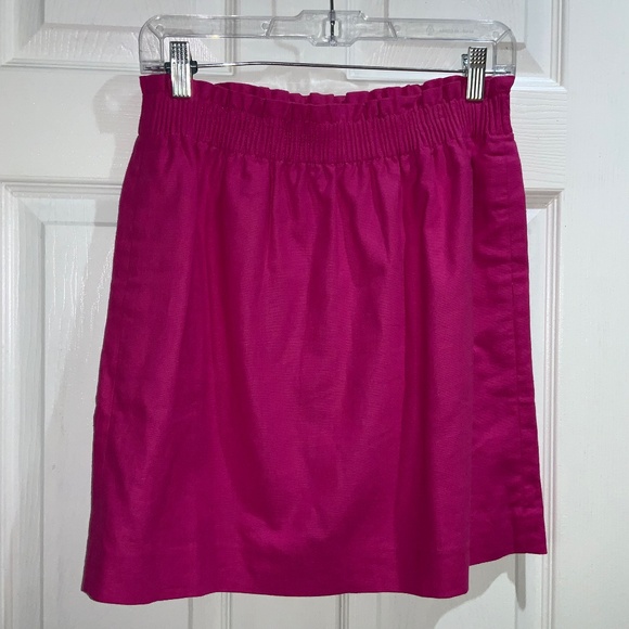J. Crew Linen Blend Pink Pull On mini Skirt Sz 4 Pockets lined - Picture 1 of 3